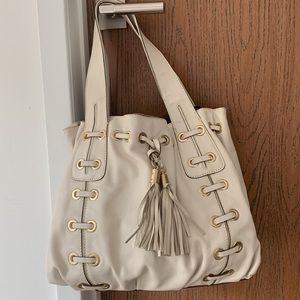 Michael Kors Cream Leather Shoulder Bag with Tassel Charm
